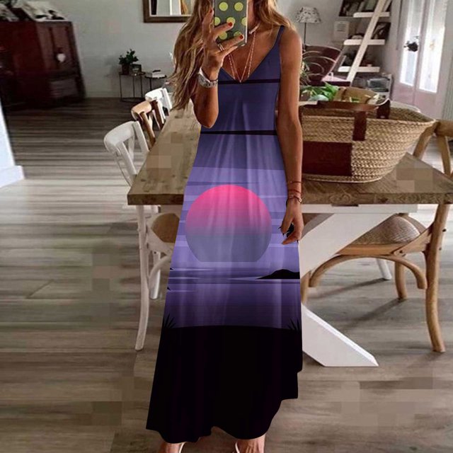 Fankiway Robe Imprimée à Bretelles Dos Nu de Printemps/été à la Mode pour Femme Robes d'Été de Plage pour Femmes Grande Taille Robes pour Femmes