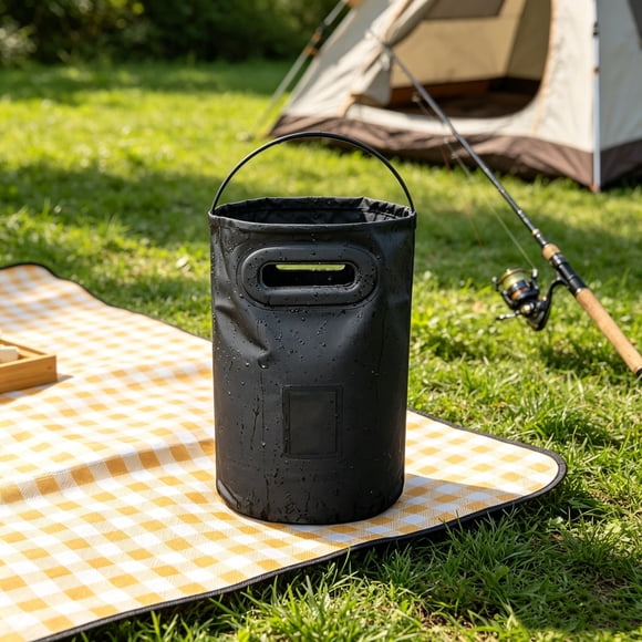 Gaqring Seau Extérieur Portable et Pliable, Contenant d'Eau en Caoutchouc Multifonction Pliable 17,3 Pouces, Seau de Camping Étanche pour Pique-Nique Pêche Voyage Trempage des Pieds Extérieur Rapport Maison Usage Quotidien, Noir