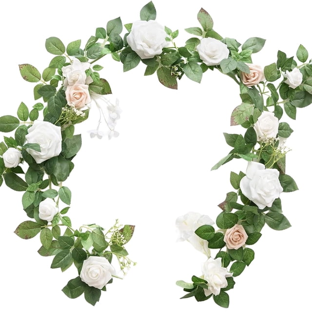 Guirlande Réaliste de Verdure Artificielle et de Roses pour Décoration de Table et Chaise de Mariage, Fausse Vigne Botanique avec Feuilles Réalistes pour Arrangement Rustique de Centre de Table en Arche