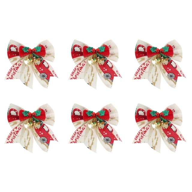MesaSe 6 PCS Christmas Bows Christmas Burlap Bows with Little Bell Mini Ribbon Bowknot Ornament for Christmas Tree Crafts Home Decoration(Multiple Colors 3.54*3.3Inch)