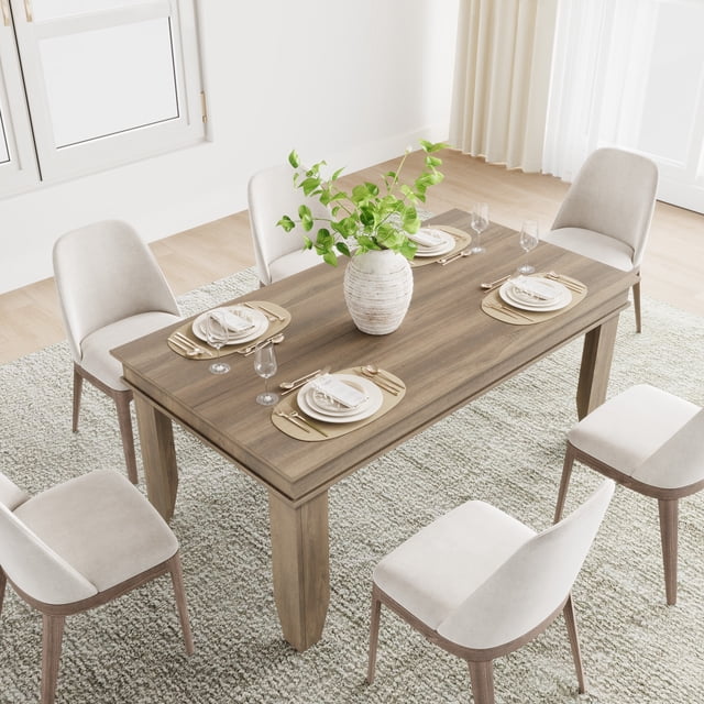 Farmhouse Dining Table for 4-6 – 63" Large Rectangular Wooden Kitchen Table – Heavy-Duty 81 lbs Frame, Stable Build – Perfect for Dining Room, Family Gatherings