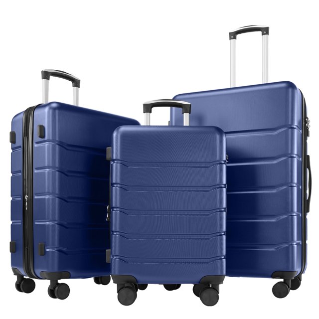 edx Ensembles de Bagages 3 Pcs, Valise Rigide 20/24/28 Pouces avec 4 Roues Doubles Pivotantes, Extensible et Cadenas TSA, Valise à Coque Rigide Légère à Roulettes, Bleu