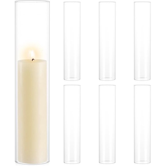 Inweder Hurricane Candle Holder Sleeve:6Pcs 2.5" W x 12" H Bottomless Clear Glass Cylinder Candleholder Bulk Chimney Tube Tall Open Ended Candle Shade Event Glass Hurricane Candle Cover for Home