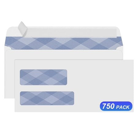 750#9 Double Window Security Envelopes, PANDRI NO.9 Self Seal White Envelopes Designed for Invoices and QuickBooks, Business Statements & Documents - Number 9 Size 3 7/8 Inch X 8