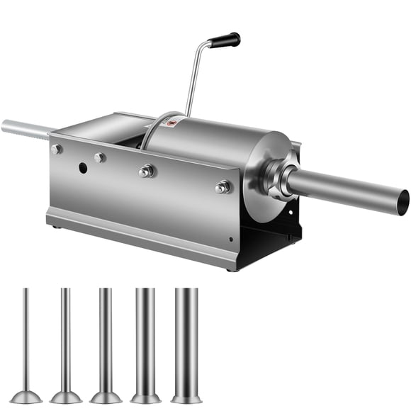 KFFKFF Remplisseur de Saucisses à Main, Machine à Saucisses Latérale 3 L / 7 Lb, Injecteur de Viande à Deux Vitesses, Fabriqué en Acier Inoxydable 304 Sécuritaire pour les Aliments, Livré avec 5 Embouts de Remplissage