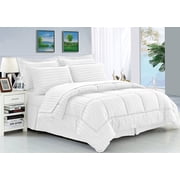 Mocassi Wrinkle Resistant - Silky Soft Dobby Stripe Bed-in-a-Bag 8-Piece Comforter Set --HypoAllergenic - King White