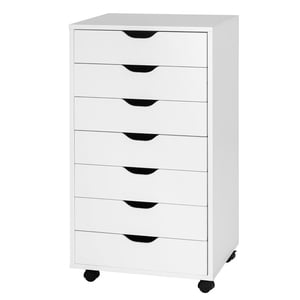 Costway 7 Tiroir Coffre Rangement Dresser Plancher Cabinet Organisateur avec Roues Blanc