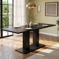 thumbnail image 3 of 71" Modern Dining Table For 6-8, White Marble Effect Rectangular Kitchen Table With Dual Pedestal Base,  Thick Tabletop Kitchen Table For Apartment & Home,,Black, 3 of 13
