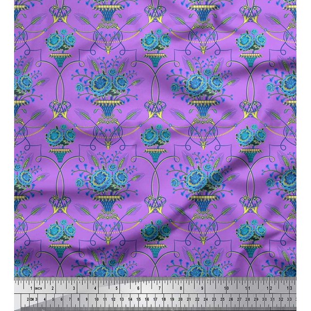 Soimoi polyester Crepe Fabric Pot & Artistic Flower Print Fabric by Yard 42 Inch Wide