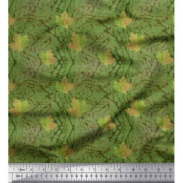 Soimoi Rayon Fabric Texture & Autumn Leaves Print Fabric by the Yard 42 Inch Wide