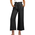 thumbnail image 1 of Yuyuzo Cotton Linen Pants for Women High Waisted Ruffle Drawstring Wide Leg Ankle Length Trousers, 1 of 3