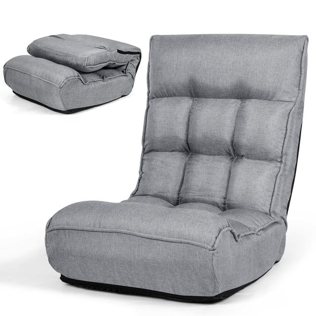 Giantex Chaise Longue de Sol Pliable, Fauteuil Inclinable Paresseux Gris avec Appuie-Tête Réglable à 5 Positions et Dossier Réglable à 4 Positions. Rembourré en Tissu de Lin Respirant avec Éponge Haute Densité et Supporté par un Cadre en Acier. Comprend une Poche Latérale pour le Rangement et Se Replie de Façon Compacte pour un Rangement Facile. Idéal pour Jouer, Lire Ou Se Détendre dans les Salons, les Chambres Ou les Bureau.