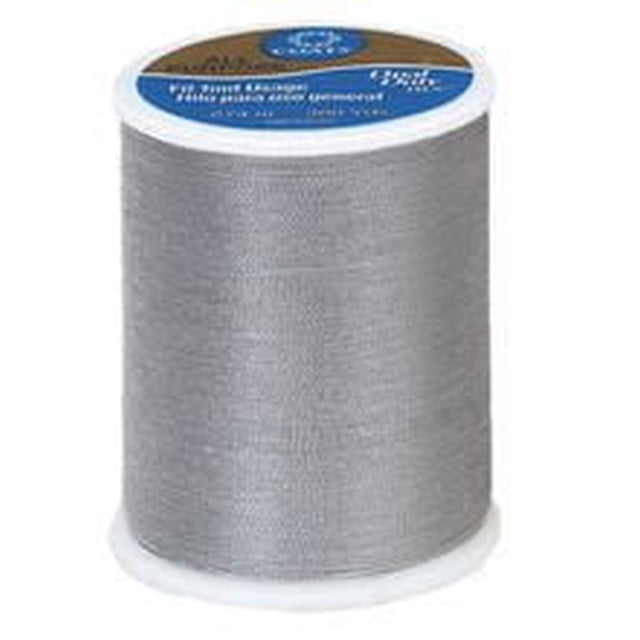 Coats & Clark™ All Purpose 100% Polyester Thread in silver gray on a 300-yard spool, designed for machine or hand sewing on woven and knit fabrics, providing strong, durable seams for garments, home décor, crafts, and quilting projects.