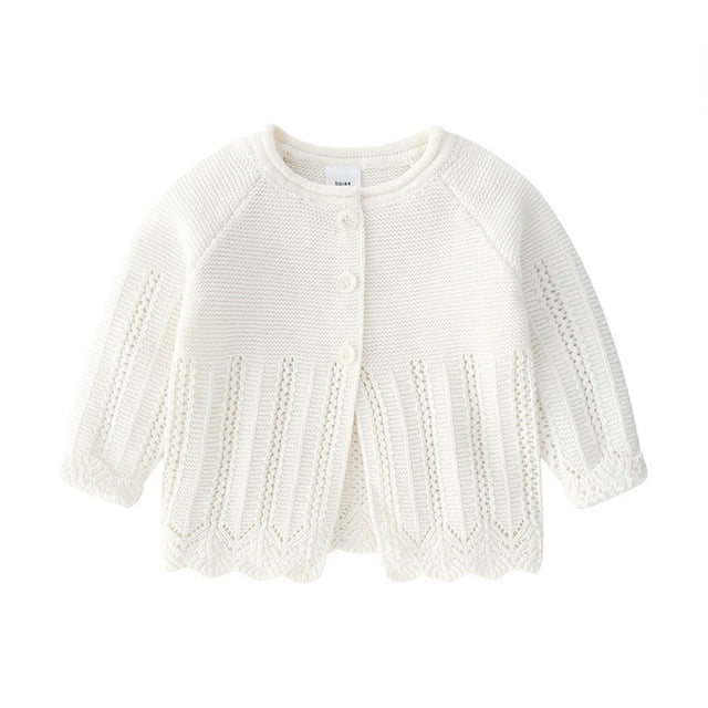 2025 Girls Cardigan Solid Color Sweater Long Sleeves Keep Warm Knitted Tops Cardigan White