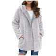 thumbnail image 1 of WEIYLL Womens Fleece Jacket Thick Knitted Cardigan Solid Color Sleeve Furry Grey Going Out Fall Tops Size XL, 1 of 4