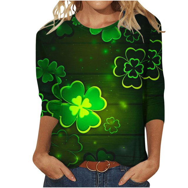 FAIWAD T-Shirt à Manches 3/4 pour Femmes de la Saint-Patrick, Col Rond, Décontracté, Grande Taille, Tunique à Enfiler