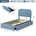 thumbnail image 4 of Bed Frame for Kids, Upholstered Platform Bed with 2 Large Storage Drawer and Bookcase Headboard, Noise-Free, Easy Assembly, No Box Spring Needed, 4 of 6