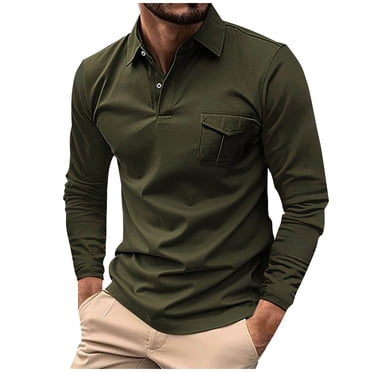 WRKEKC T-Shirts à Manches Longues pour Hommes Couleur Unie Polo à Col Cranté Polo Athlétique T-Shirt pour l'Automne et l'Hiver