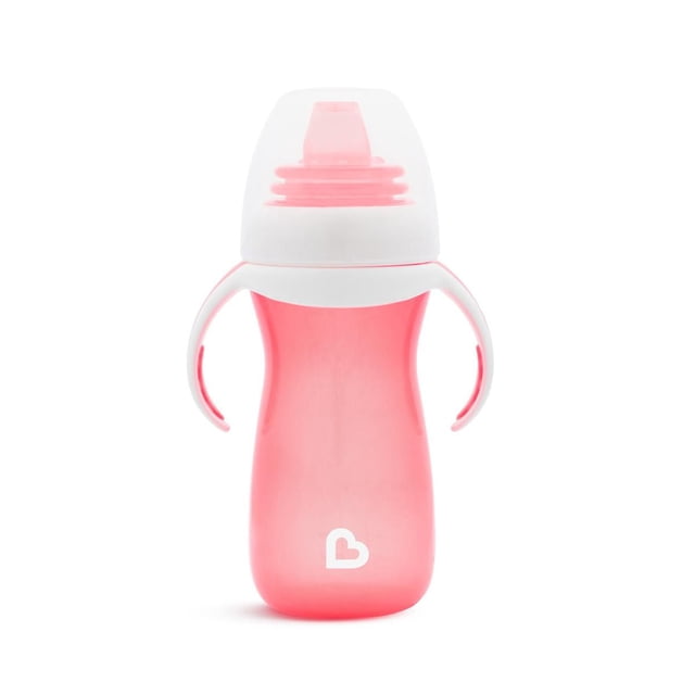 Munchkin® Transition Cup GentleTM, 10 Oz, Gobelet à Bec Rose Translucide Orienté vers l'Avant avec Bec en silicone Souple, Poignées Amovibles Blanches et Couvercle Anti-Déversement, Conçu pour les Bébés de 9+ Mois pour la Transition du Biberon à la Tasse.