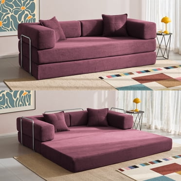 YINIX 81.6" Convertible Sofa Bed with 2 Pillows, Foldable Sofa Couch for Living Room and Small Spaces, Red