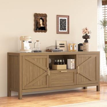 TROPOW Tv Stands for Living Room,Farmhouse TV Stand for TVs Up to 65 Inch, Entertainment Center with Door,Media Console Cabinet,TV Console Cabinet with Storage & Adjustable Shelf