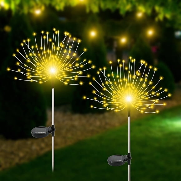 NITIDSKY Lot de 2 Lumières Solaires de Noël d'Extérieur à 360 DEL, Feux d'Artifice Solaires avec 8 Modes, Étanches pour Jardin, Pelouse, Allée, Cour, Décoration, Blanc Chaud
