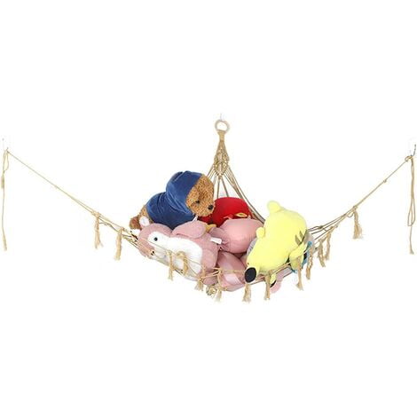 Hamac Filet de Rangement pour Jouets en Peluche, Filet de Rangement pour Jouets Câlins, Sac de Rangement pour Jouets Tissé à la Main en Corde de Coton 01 CHAM