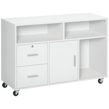 HOMCOM Support d'Imprimante Armoire Mobile de Bureau Organisateur avec Tiroir à Roulettes Blanc