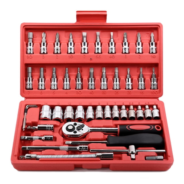 Labymos 46pcs Ratchet Wrench & Socket Tools Set 1/4-inch Drive Screwdriver Repairing Kit Combination Socket