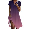 thumbnail image 2 of Ovzne Robes d'Été pour Femmes 2025 Robe pour Femme Mode Femmes Imprimé Dégradé Col en V Manches Courtes Robe Ample et Confortable Robe d'Été Manches Courtes Imprimée Liquidation, 2 of 7