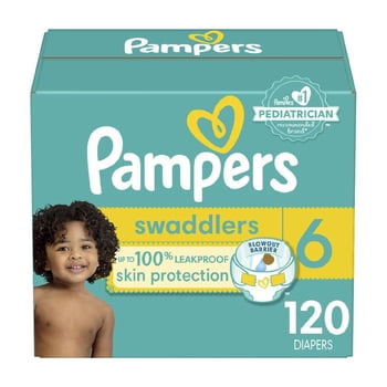 Pampers Swaddlers Diapers, Size S6 (26-50 lbs), 120 Count, Absorbent, Keeps Baby Dry and Comfortable, Pediatrician Recommended Skin Safe Disposable Baby Diaper