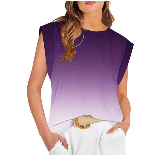 QUINDOS Débardeurs pour Femmes Liquidation Sport Violet Été Mode Décontracté Col Rond Sans Manches T-shirt Hauts Blouse Camisoles pour Femmes