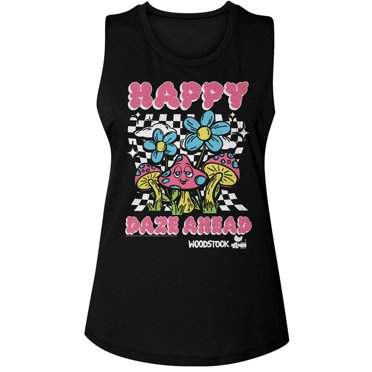 Woodstock Happy Daze Ahead Black Ladies Muscle Tank 2Xl