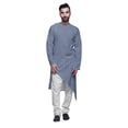 thumbnail image 1 of Atasi Indian Asymmetric Party Wear Kurta With White Churidar Pajama Set For Men, 1 of 3