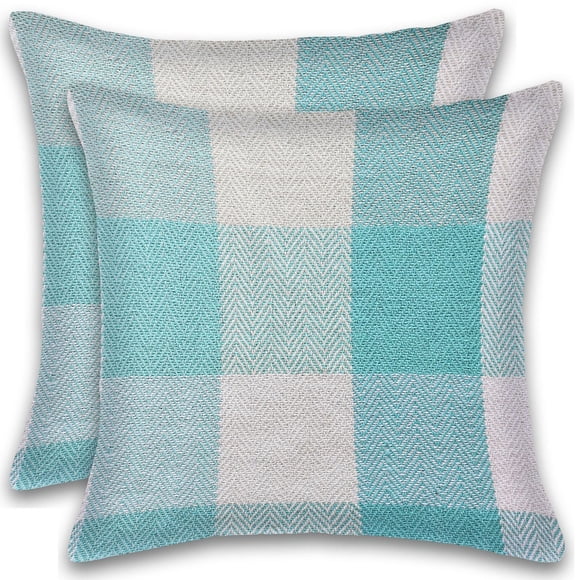 Ensemble de 2 coussins en coton à carreaux à chevrons remplis de poly avec fermeture à glissière lavable en machine