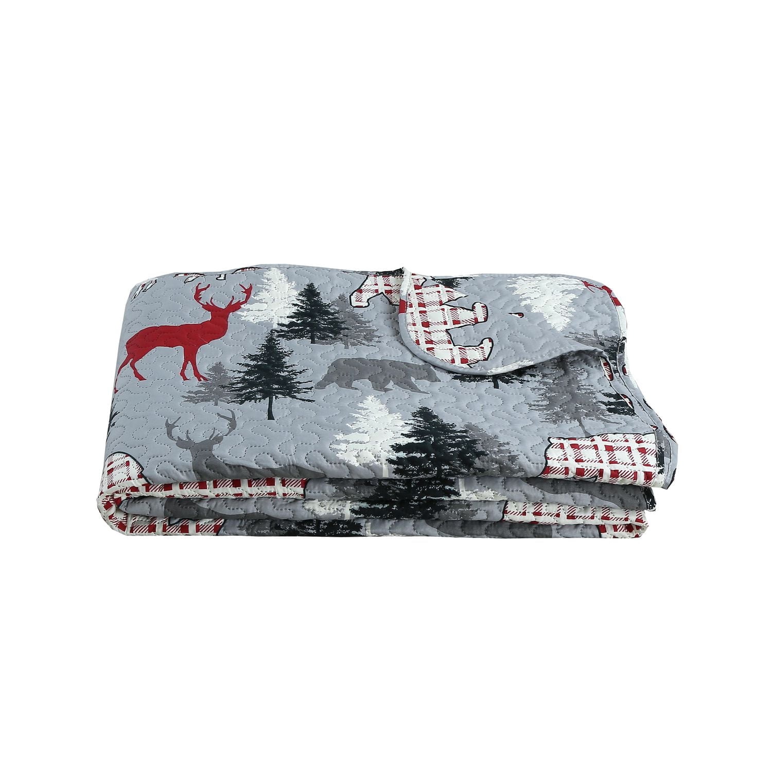 Marina Decoration Couvre-lit Pinsonic imprimé en relief ultra doux avec taies d'oreiller, motif cabane, renne, orignal et ours