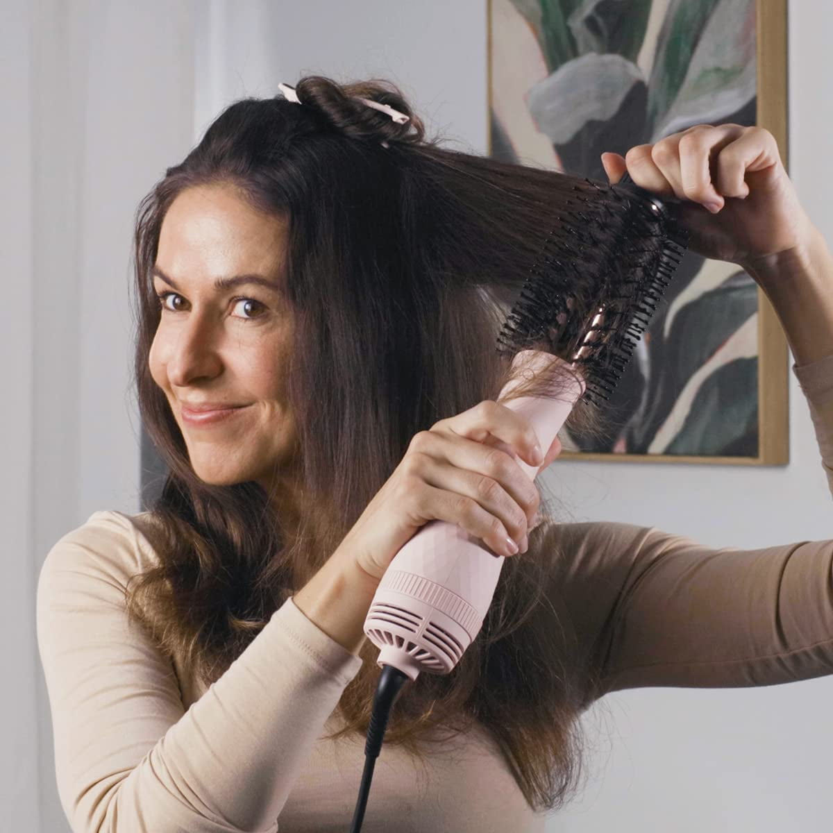 L'ange Hair Le Volume 2-in-1 Titanium Blow Dryer Brush Blush Hot Air Brush with Oval Barrel