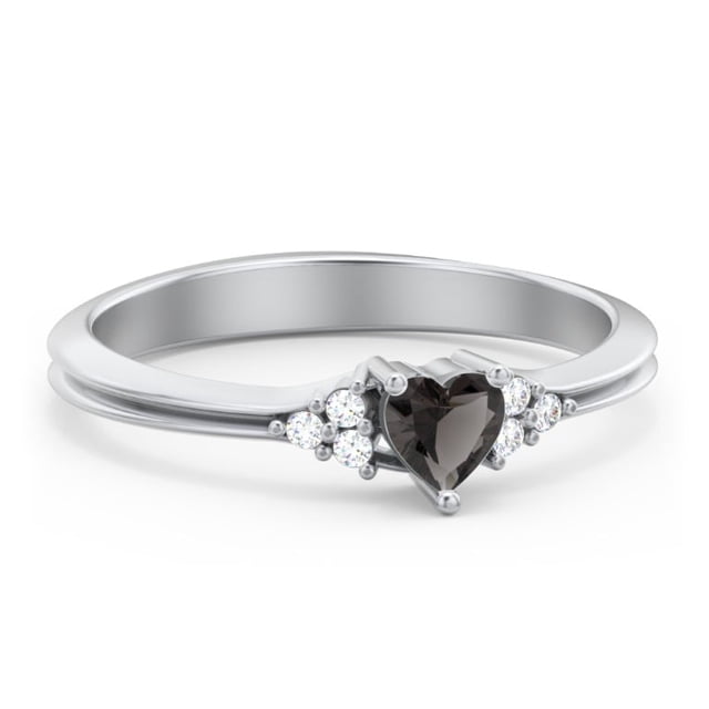 Birthstone Heart Ring with Shoulder Accents - Smokey Quartz (June)