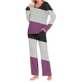 thumbnail image 1 of Yuyuzo Womens Pajama Sets 2 Piece Color Block Long Sleeve Crew Neck Tops Lounge Pants with Pockets, 1 of 6
