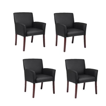 (Ensemble de 4) Chaise d'Invité de Bureau en Noir et Acajou