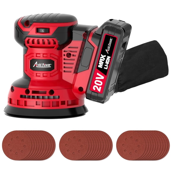 AVID POWER 20V Cordless Orbital Sander 5 Inch Electric Sander Tool with 6 Variable Speeds 7000-11000 RPM Battery Powered Sanders for Woodworking, 30