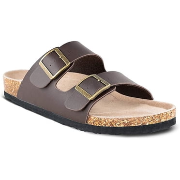 Sandales Décontractées Plates à Enfiler pour Hommes en Liège avec Boucle à 2 Brides, Sandales à Enfiler en Cuir Liège Arizona pour Hommes