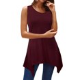 thumbnail image 1 of Women Asymmetric Hem Sleeveless Crew Neck Plain Tank Top, 1 of 3