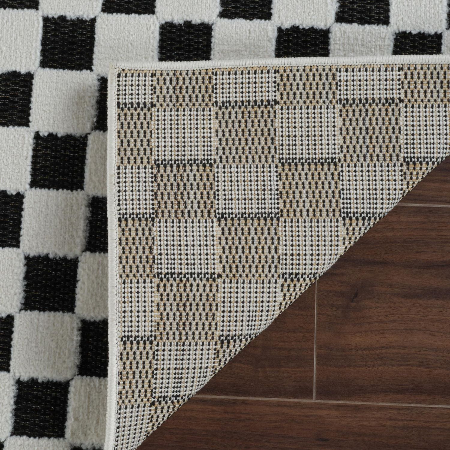 Rug Branch Maise Checkered Indoor Outdoor Area Rug, Black White, Modern - Entryway, Hallway, Bathroom, and Kitchen