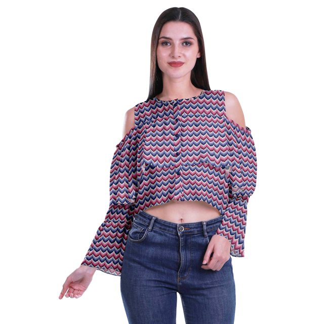 Moomaya Plus Size Cold Shoulder Top Printed Ladies Tops Blouses Women Party Tops