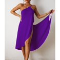 thumbnail image 3 of Ladies Sling Midi Dress Asymmetric Solid Color Slim Fit Backless Vacation Outfit, 3 of 8