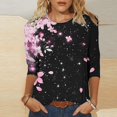 thumbnail image 1 of Babysbule T-Shirt d'Été à Manches 3/4 pour Femmes, Col Rond, Coupe Ample, Tunique Florale Mode 2025, 1 of 4