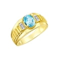 thumbnail image 3 of RYLOS Men's Rings 14K Yellow Gold Ring Classic Designer Style 8X6MM Oval Gemstone & Diamond Ring Blue Topaz Birthstone Rings For Men Size 8, 3 of 7