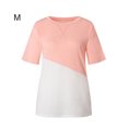 thumbnail image 2 of T-shirt pour Femme à Blocs de Couleur, Manches Courtes, Haut, Chemise Fille, Blouse à Col Rond Court, Rose, M, 2 of 6