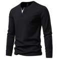 thumbnail image 2 of Birdeem Mens Fashion Casual Pullover Solid Color Splice Long Sleeve V-Neck Blouses Tops, 2 of 4